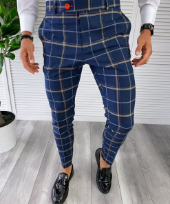 Men Basic Mid-Waist Plaid Printed Color checkered Suit Pants
