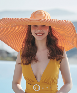 Women Casual Oversized Brim Straw Solid Color Sun Hat