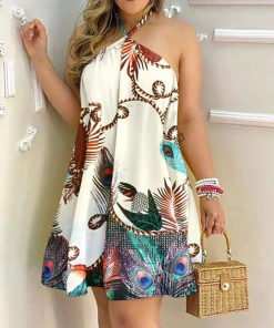 Exotic prints and colors in a Halter Neck Loose Dress