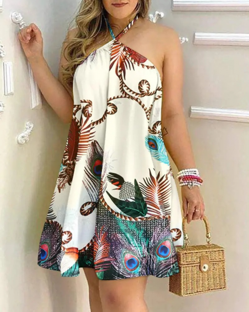 Exotic prints and colors in a Halter Neck Loose Dress