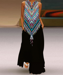 Women Vintage Printed Long Skirt Dress