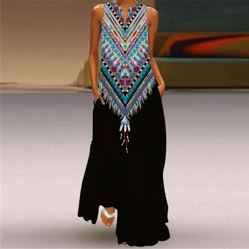 Women Vintage Printed Long Skirt Dress