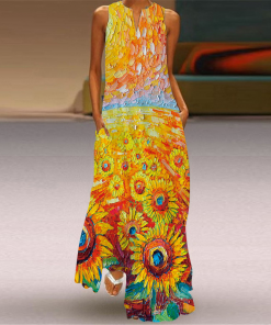 Women Vintage Printed Long Skirt Dress