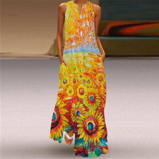 Women Vintage Printed Long Skirt Dress