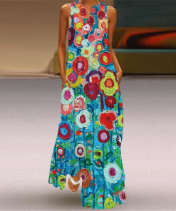 Women Vintage Printed Long Skirt Dress