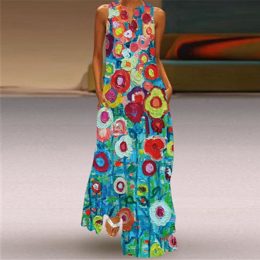 Women Vintage Printed Long Skirt Dress