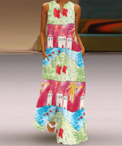 Women Vintage Printed Long Skirt Dress