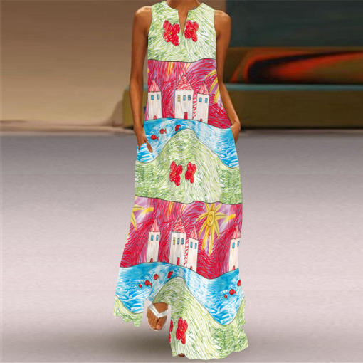Women Vintage Printed Long Skirt Dress