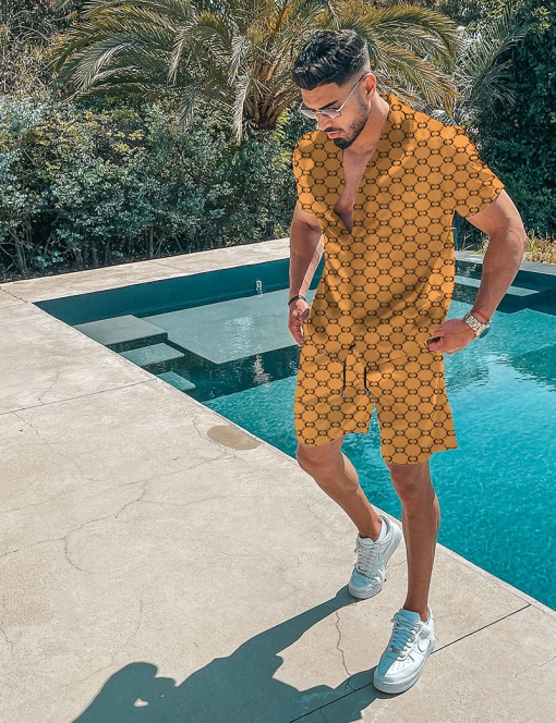 Casual Men's Shorts and Shirt Beach Set. Two Pieces