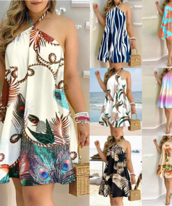 Women's Exotic prints and colors in a Halter Neck Loose Dress
