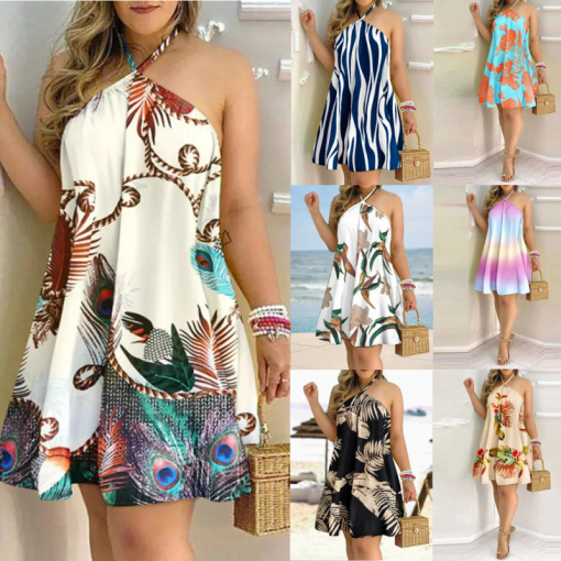 Women's Exotic prints and colors in a Halter Neck Loose Dress