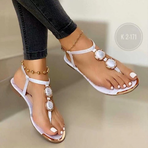 Plus Size Women Fashion Rhinestone Flat Sandals - Image 7