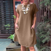 Women with linen cotton brown dress