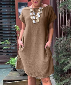 Women with linen cotton brown dress