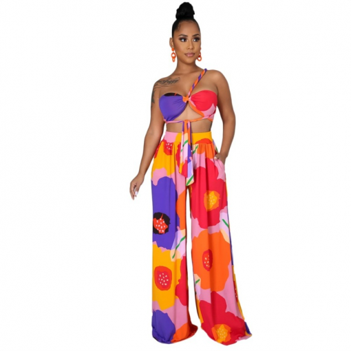 Casual Contrast Color Tube Top + Pants Two-Piece Set - Image 6