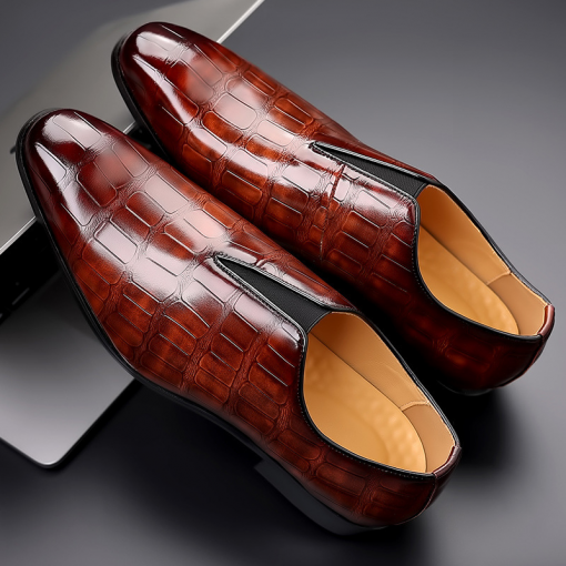 Men's Fashion Stone Pattern Zipper Leather Shoes - Image 9