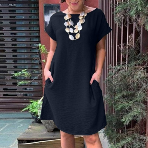 Women Round Neck Short-Sleeved Casual Dress - Image 2