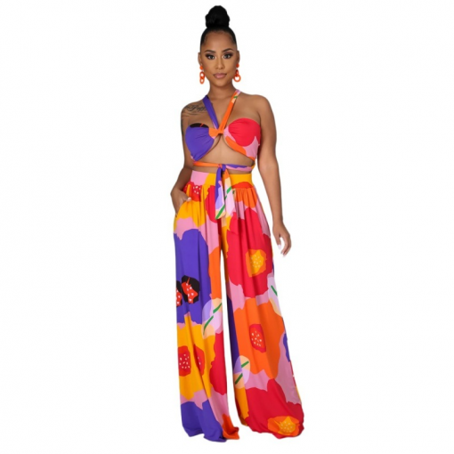 Casual Contrast Color Tube Top + Pants Two-Piece Set - Image 5