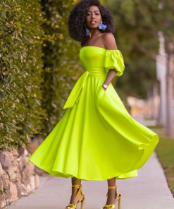 Alternative view of Women Off Shoulder Elegant Puff Sleeve Midi Dress