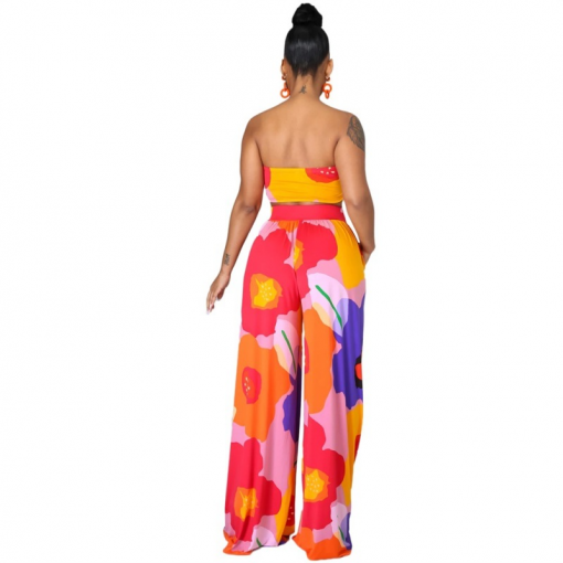 Casual Contrast Color Tube Top + Pants Two-Piece Set - Image 4
