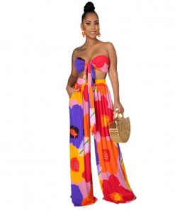 Alternative view of Casual Contrast Color Tube Top + Pants Two-Piece Set