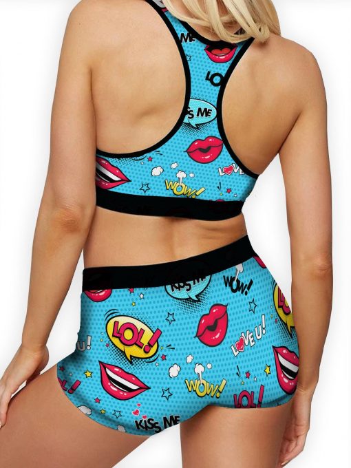 Pop Art Lips Ellie Sports Bra - Image 2