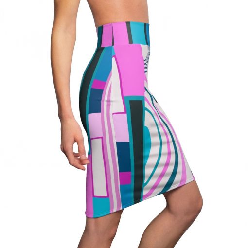 Womens Skirt, Pink and Blue High Waist Pencil Skirt, S19817 - Image 3