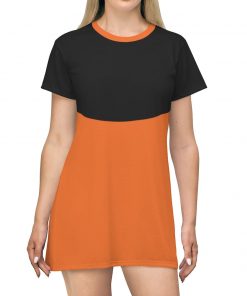 Womens T-Shirt Dress, Half Curve Black - Orange