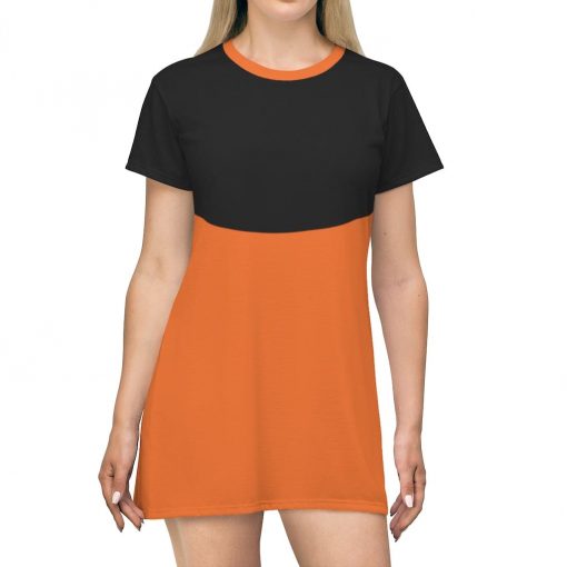 Womens T-Shirt Dress, Half Curve Black - Orange