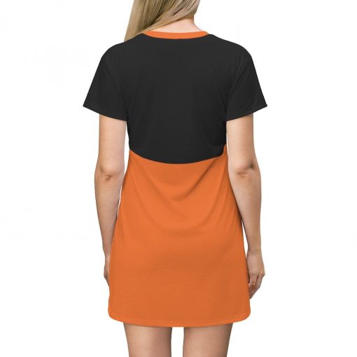 Womens T-Shirt Dress, Half Curve Black - Orange - Image 3