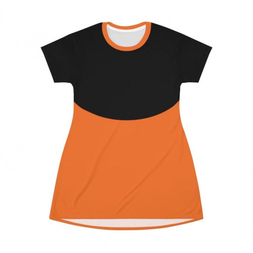 Womens T-Shirt Dress, Half Curve Black - Orange - Image 2